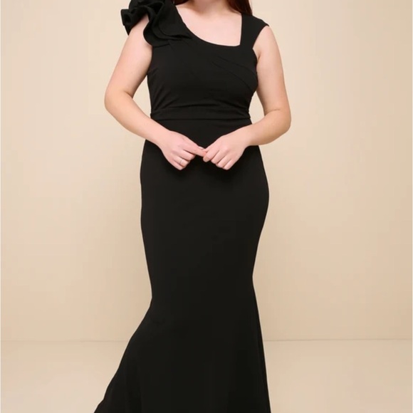 Lucette Black Sleeveless Ruffled Mermaid Maxi Dress NWOT - Picture 7 of 9